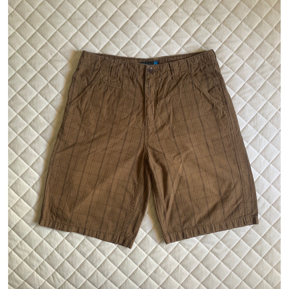 Y2K  Anchor Blue Khaki Plaid Shorts Sz 34 Beach Surf‎ Streetwear Classic Grunge